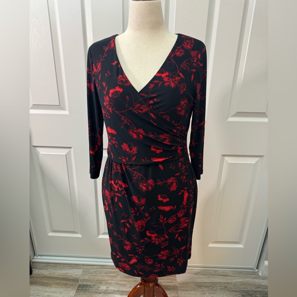 Lauren Ralph Lauren faux wrap dress black with red floral print